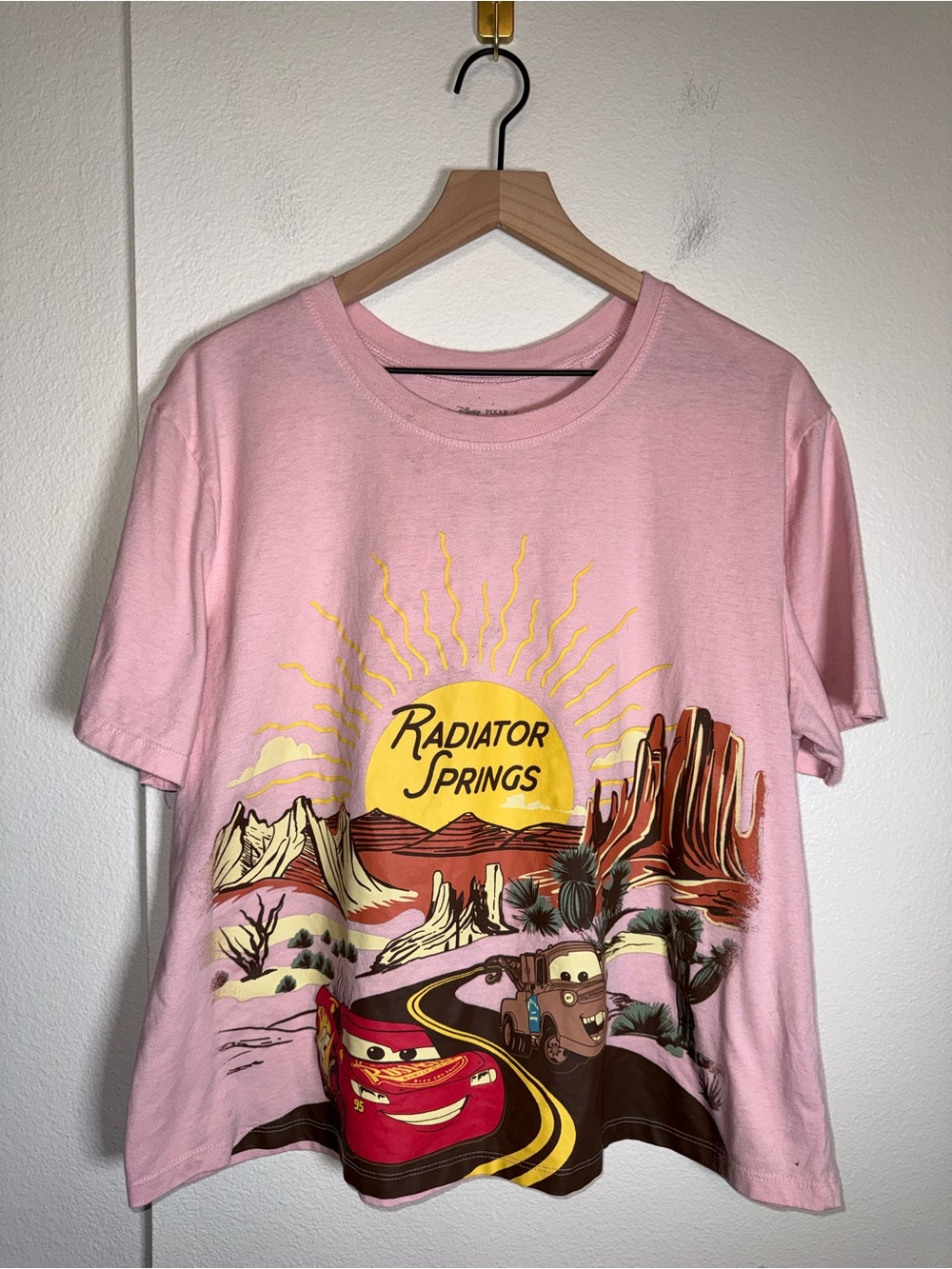DISNEY PIXAR CARS Radiator Springs art print cropped oversized plus tshirt 2X